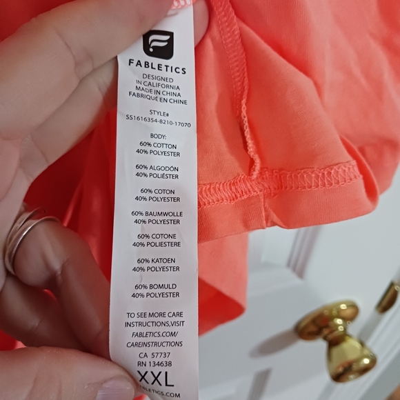 Fabletics Top Cage Starburst Short Sleeve Shirt Orange Color Women's Sz XXL - Picture 5 of 7